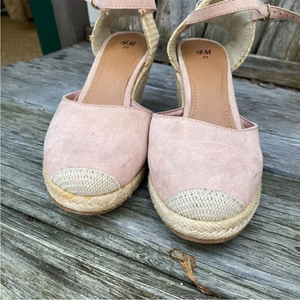 H&M light pink beige Wedge Heel Espadrille Sandals size 7